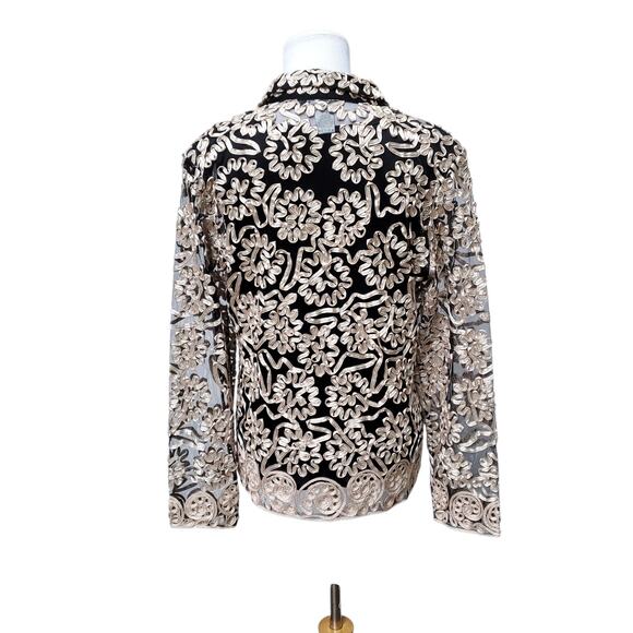 Damee Inc Black Mesh Soutache Zip Jacket & Matching Tank Top Twinset Sz L - Picture 8 of 16